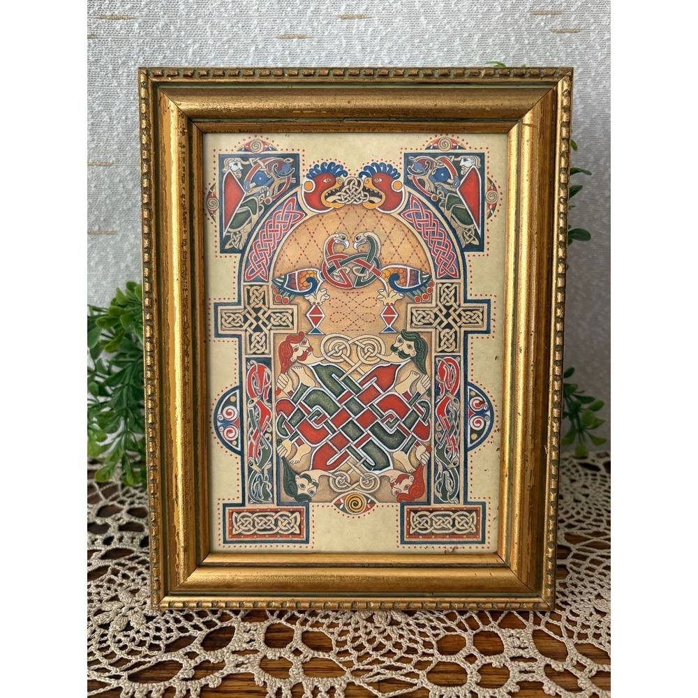 Framed Celtic Knotwork Book of Kells Style Illuminated Art Print 6.5 x 9